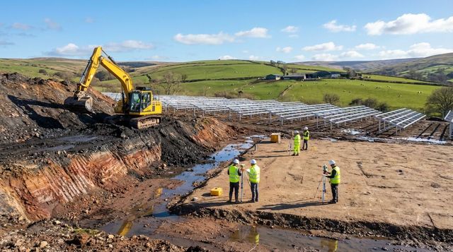 Former colliery site being redeveloped with solar panels and earthworks machinery
