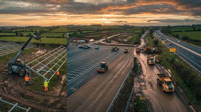 UK construction site with renewable energy infrastructure and civil engineering works in progress
